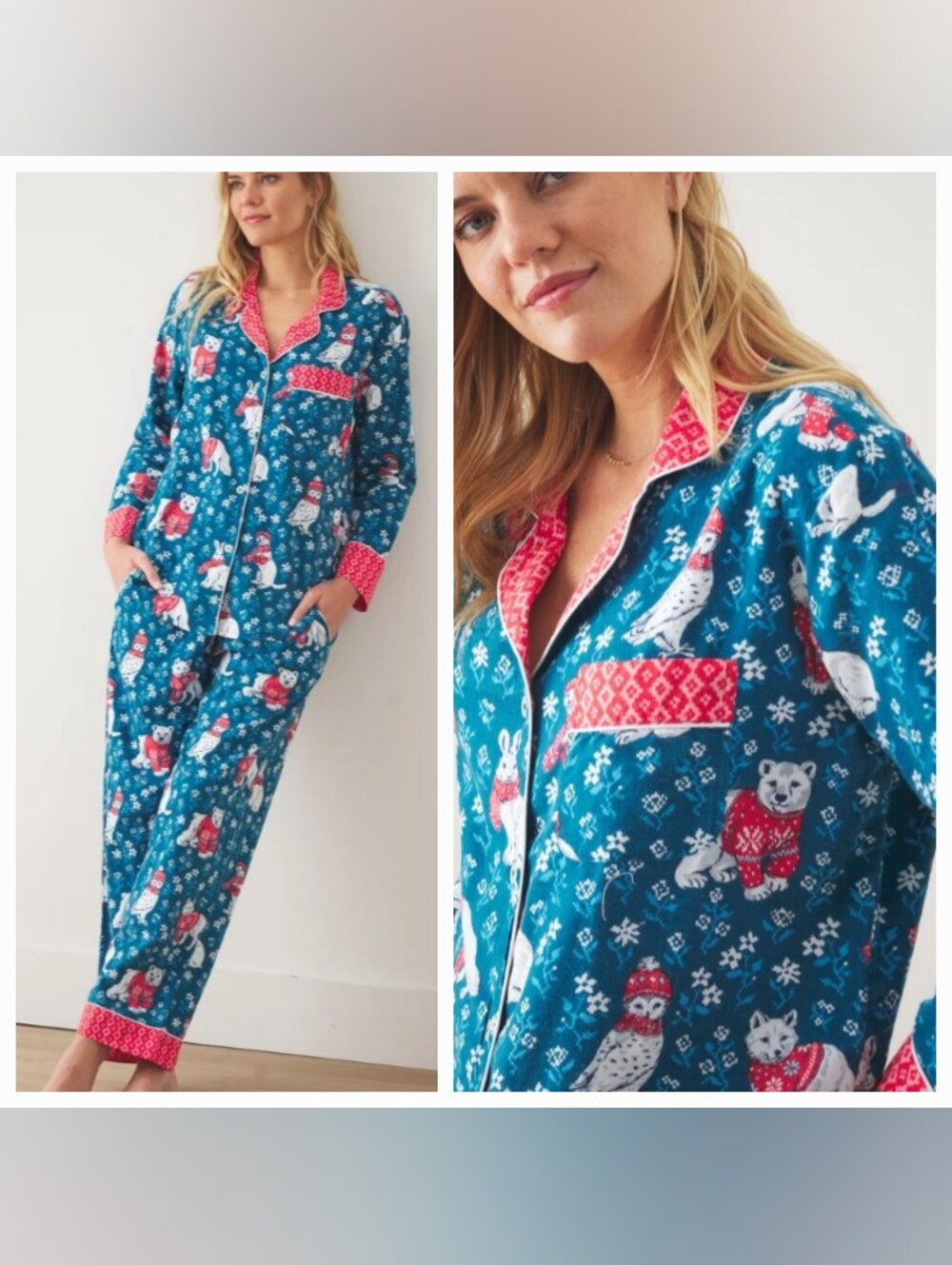 PRINTFRESH long Pajama Flannel Set Winter Animal Pattern S